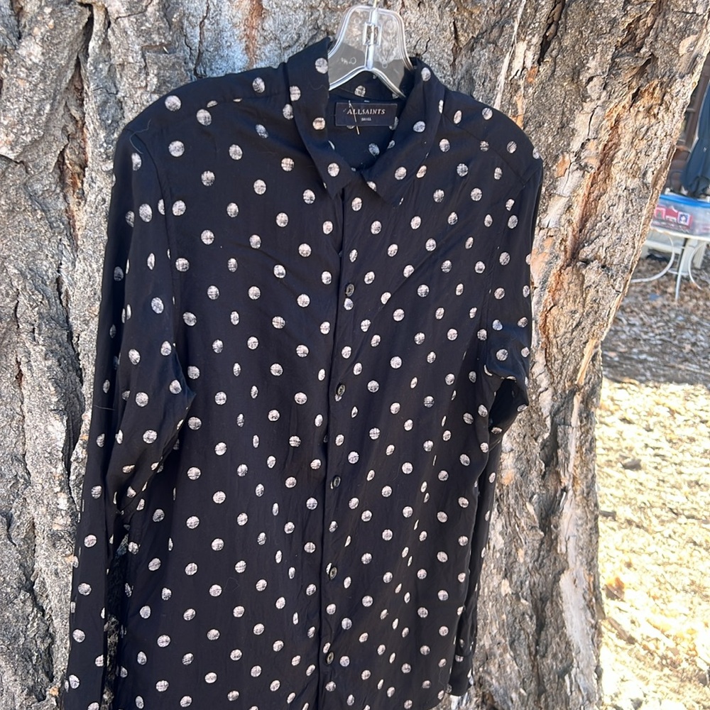 All Saints Black Polka Dot Casual Button Down Shirt - Picture 4 of 6